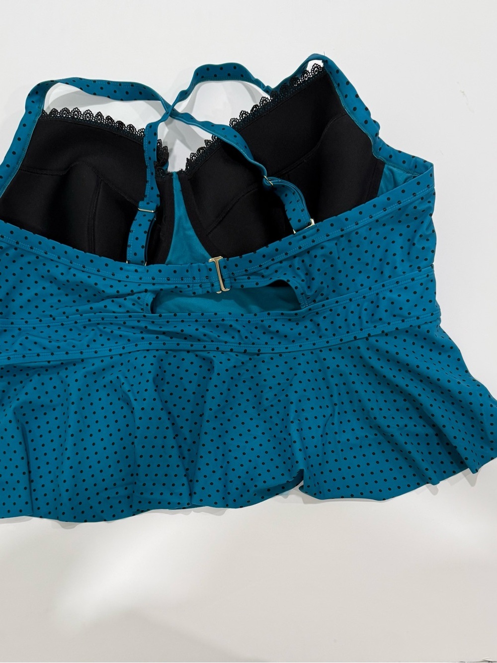 Terra & Sky Teal Black Polka Dot Peplum Two Piece Swimsuit Size 3X Beach Vacay - Picture 5 of 9